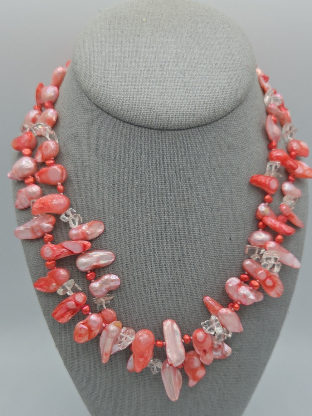 5 for $25! Handcrafted Coral Color Pink Freshwater Pearl & Crystal Necklace
